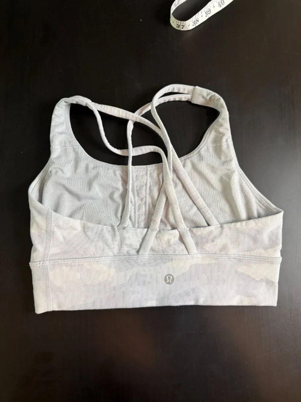 Lululemon Energy Long Line sports bra in a white camo print Size 6